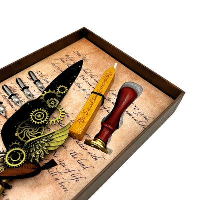 Set di Calligrafia Premium con Penna d'Oca, 6 Pennini Sostituibili, Sigillo e Supporto