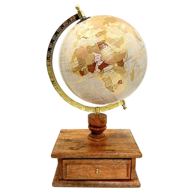 Globo da scrivania vintage elegante con base in legno e cassetto