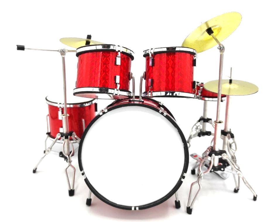Mini batteria rossa MDR-0121 con possibilità di personalizzazione tramite incisione, ideale come regalo, altezza 15 cm, realizzata in metallo e plastica, scala 1:5