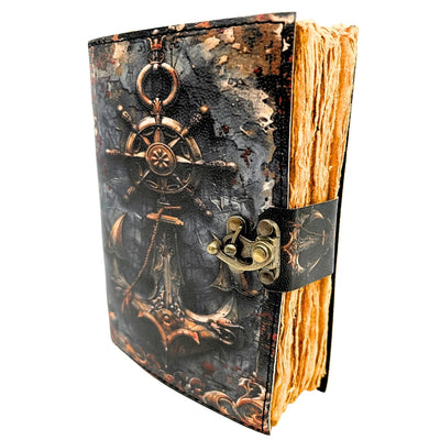 Taccuino in Pelle Retrò Marina 200 pagine con possibilità di personalizzazione tramite incisione, ideale come regalo per artisti e viaggiatori, realizzato in pelle naturale di capra, colore vintage, dimensioni 18 x 13 cm