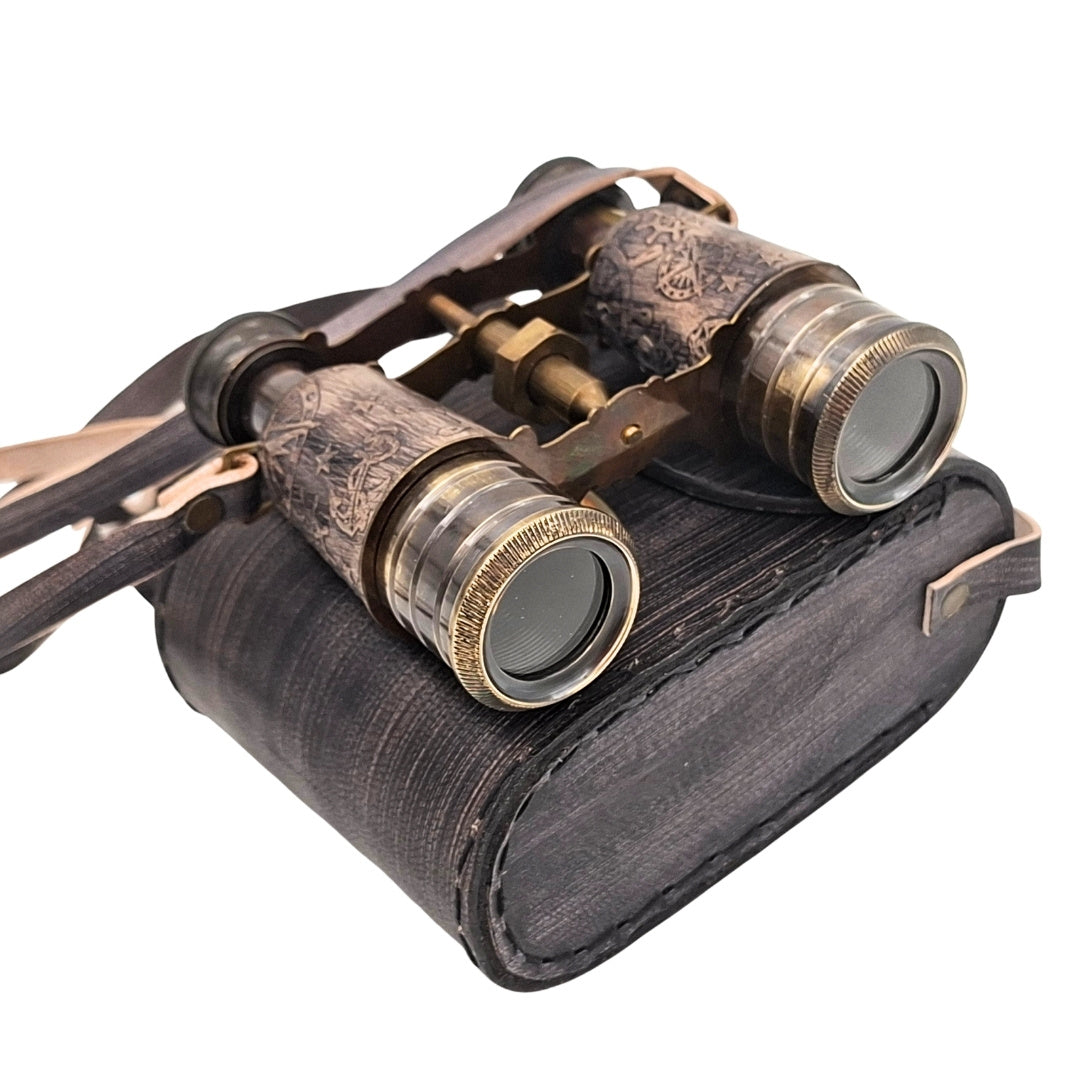 Binocolo in ottone retrò in custodia di pelle con possibilità di personalizzazione tramite incisione