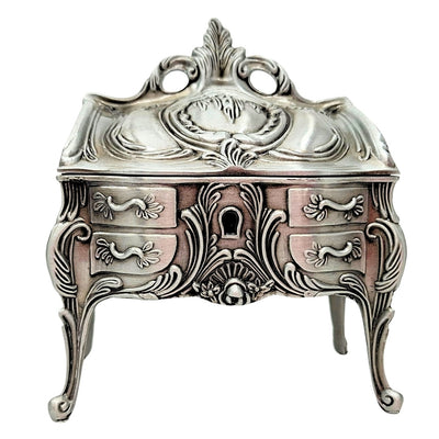 Scatola per Gioielli in Metallo Argento Retrò 2056M con Possibilità di Incisione - Regalo Elegante per la Festa della Mamma o Compleanno, Dimensioni 9,7 x 10 x 6,7 cm, Stile Rococò con Ornamenti Floreali
