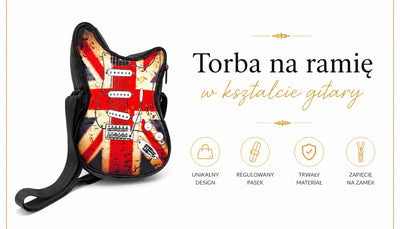 Borsa a tracolla a forma di chitarra con bandiera britannica RBG-008 con possibilità di personalizzazione tramite incisione