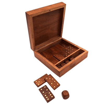 Elegante set di giochi in scatola di legno con incisione
