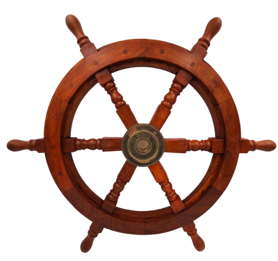 Ruota del timone in legno con inserto in ottone - Diametro 60 cm - Decorazione nautica rétro come regalo per un velista