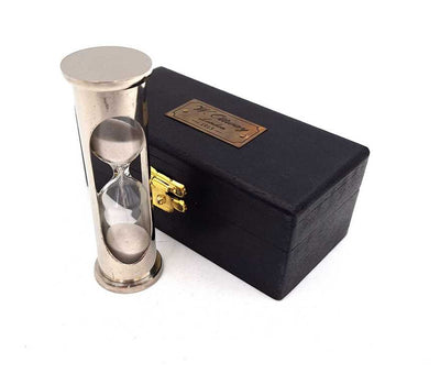 Clessidra in ottone stile retrò con scatola in legno - incisione personalizzata - regalo ideale per 1 minuto - altezza 8,5 cm - elegante decorazione da scrivania