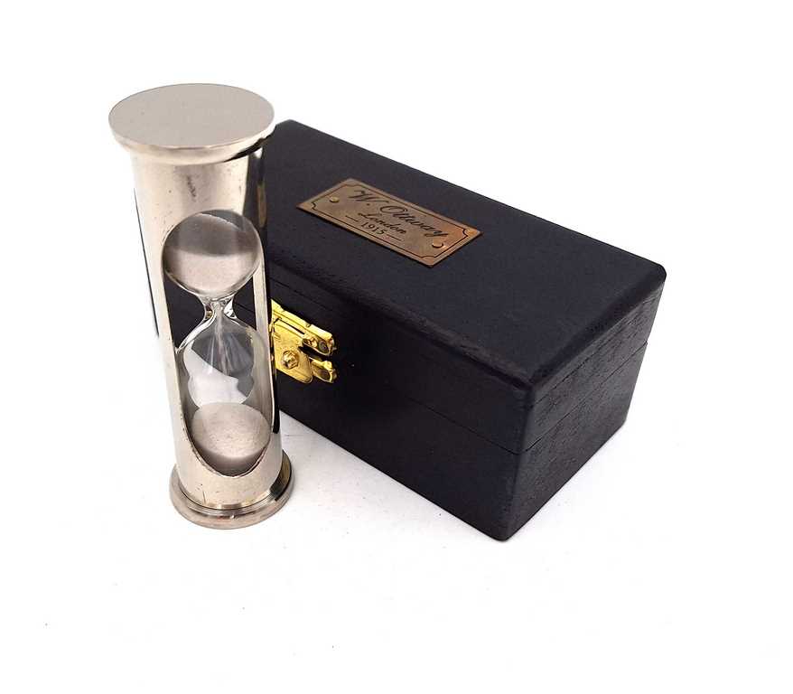 Clessidra in ottone stile retrò con scatola in legno - incisione personalizzata - regalo ideale per 1 minuto - altezza 8,5 cm - elegante decorazione da scrivania