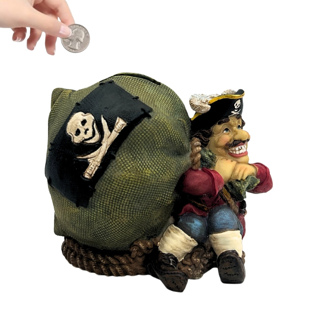 Salvadanaio Decorativo Pirata con Tesoro 14 cm con possibilità di personalizzazione con incisione
