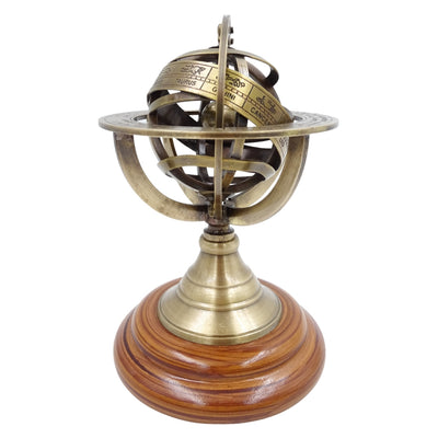 Astrolabio in ottone da 14 cm con incisione - regalo unico per appassionati di astronomia, elegante decorazione in ottone e legno color oro