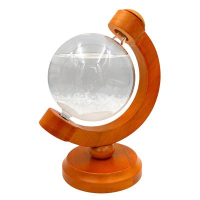 Barometro Temporalesco Fitzroya Globo con Possibilità di Incisione - Elegante Decorazione da Scrivania in Vetro e Legno, Altezza 18,5 cm