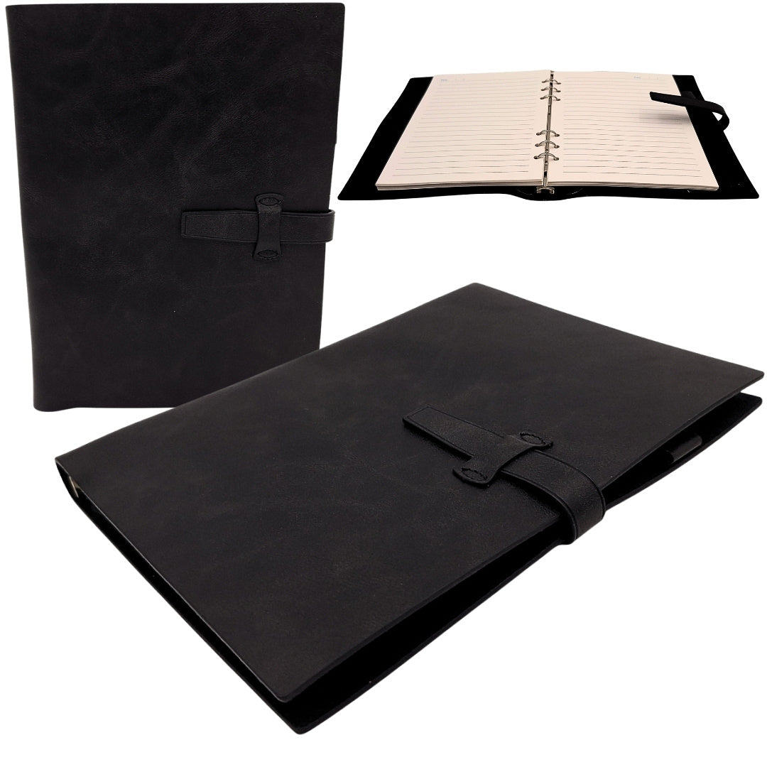 Elegante taccuino in pelle A5 vintage retrò con chiusura e possibilità di personalizzazione tramite incisione
