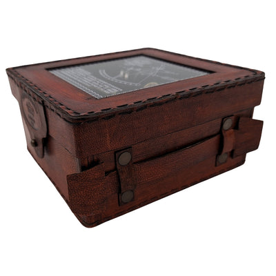Sestante in ottone con incisione in scatola di pelle - replica del 1917, ideale come regalo per marinai e astronomi, dimensioni 13x12x6 cm, antico, materiale: ottone e vetro