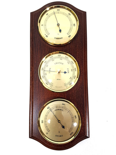 Stazione Meteorologica Fischer 9176-22 con Barometro, Igrometro e Termometro in Cornice di Ottone su Base di Mogano con Opzione di Personalizzazione Incisa