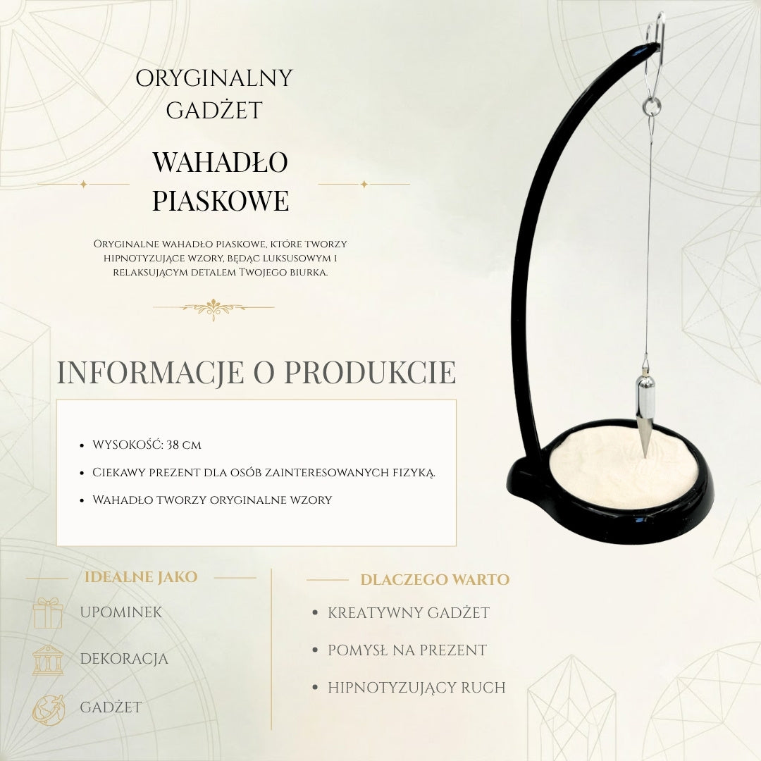 Pendolo di Sabbia Sand Pendulum con Incisione - Decorazione Ispiratrice 38 cm con Sabbia Cinetica