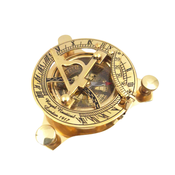 Bussola in Ottone con Orologio Solare in Custodia di Pelle con Possibilità di Personalizzazione Incisa