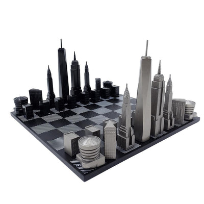 Scacchi New York Skyline in acciaio inox con incisione