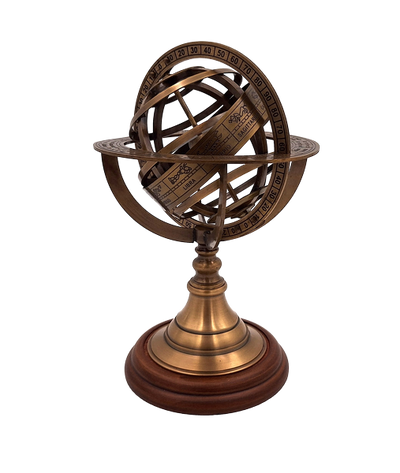 Astrolabio in ottone 21 cm con base in legno - Regalo personalizzato per appassionati di astronomia in colore oro