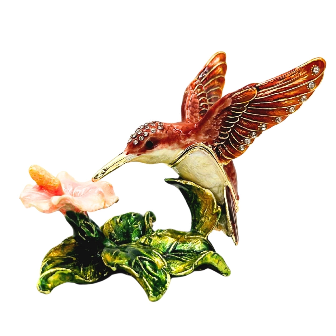 Esclusiva scatola portagioie Colibrì con cristalli, incisione personalizzata, metallo, 8x5,5x7 cm