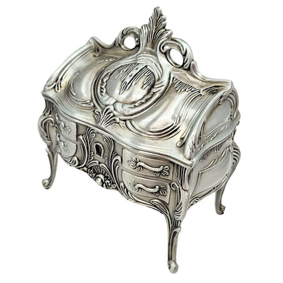 Scatola per Gioielli in Metallo Argento Retrò 2056M con Possibilità di Incisione - Regalo Elegante per la Festa della Mamma o Compleanno, Dimensioni 9,7 x 10 x 6,7 cm, Stile Rococò con Ornamenti Floreali
