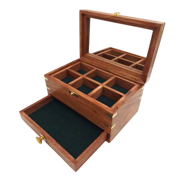 Elegante scatola porta gioie in legno con specchio e incisione personalizzata
