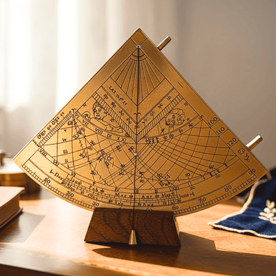 Quadrante Solare in Ottone Gunter H39 con base in legno, possibilità di personalizzazione incisa, regalo ideale per appassionati di astronomia, altezza 17 cm, elegante confezione regalo