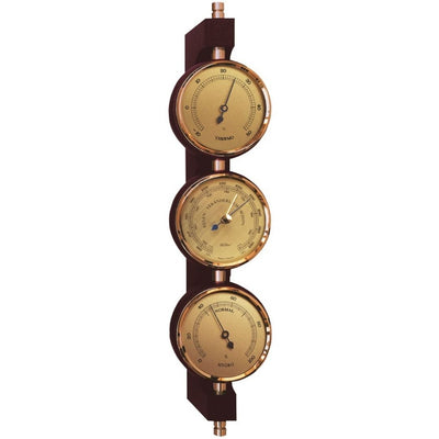 Stazione meteorologica esclusiva Fischer 7894-22 in ottone e mogano con incisione personalizzata - barometro, termometro e igrometro come regalo in stile classico, dimensioni 29x7,3 cm