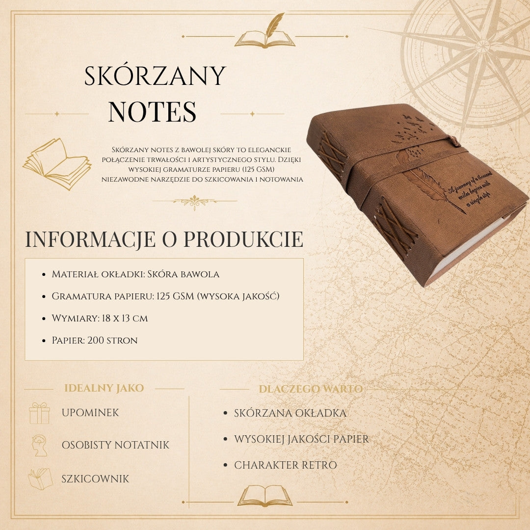 Taccuino in pelle retrò con iscrizione 200 pagine