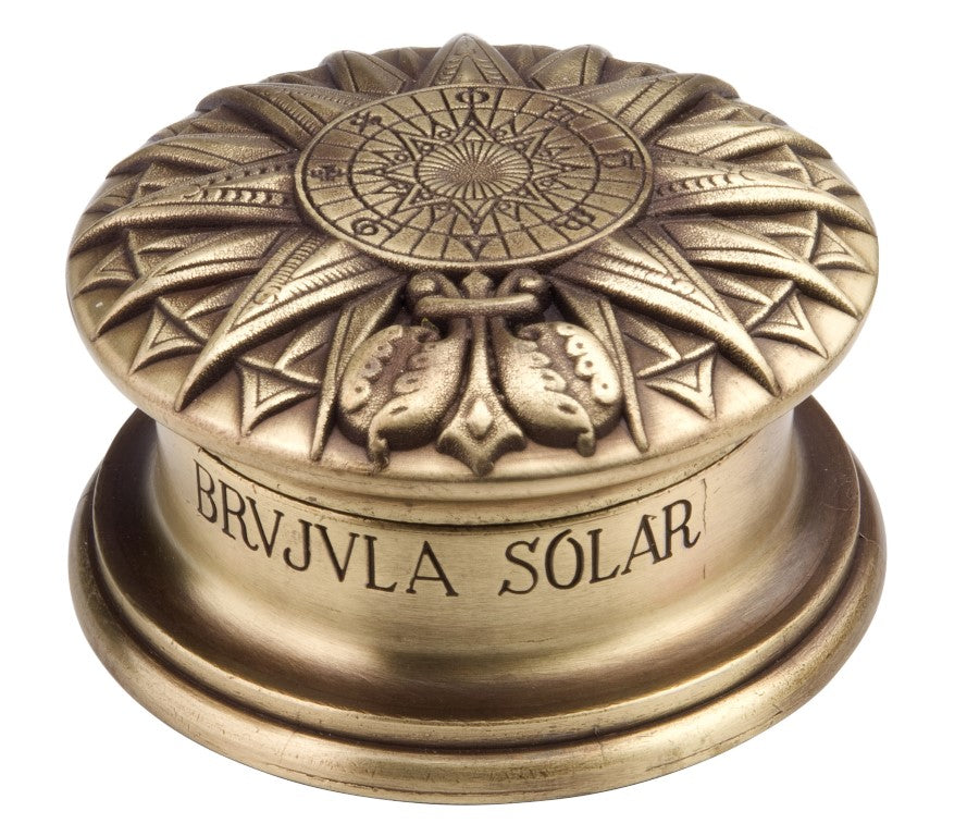 Bussola Solare Rinascimentale in Ottone con Incisione - Elegante Regalo Vintage di Altezza 4,5 cm e Diametro 8,5 cm