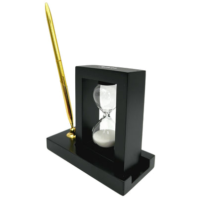 Set decorativo da scrivania con clessidra da 3 minuti e portapenne con incisione
