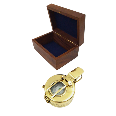 Bussola da Ingegnere in Ottone con Possibilità di Personalizzazione Incisa in Elegante Scatola di Legno