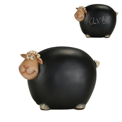 Salvadanaio Pecorella con vernice lavagna con possibilità di personalizzazione - Nero con elementi beige e bianchi, altezza 19,5 cm