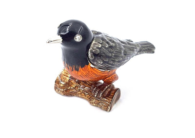 Scatoletta in metallo a forma di uccellino con cristalli, personalizzabile con incisione, ideale come regalo - nero, argento, marrone, arancione, dimensioni 5x6x5 cm, materiale: metallo, smalto, cristallo