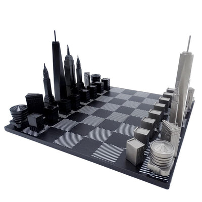 Scacchi New York Skyline in acciaio inox con incisione