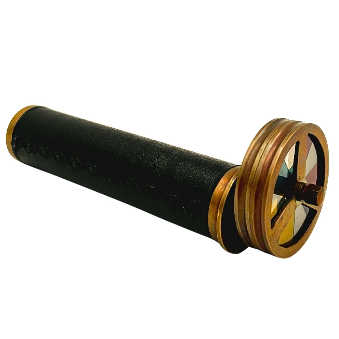 Caleidoscopio Retrò in Ottone e Pelle con Possibilità di Incisione Personalizzata - Regalo Elegante di Altezza 18 cm e Diametro 5,5 cm