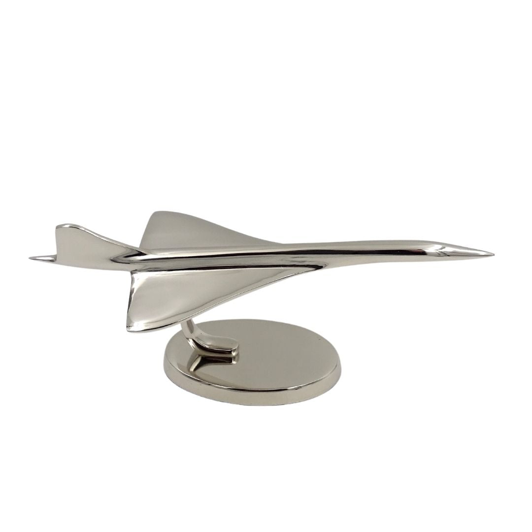 Modello metallico di aereo Concorde color argento con possibilità di personalizzazione tramite incisione