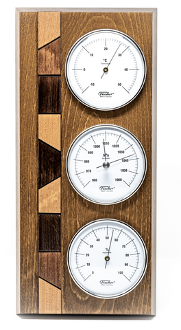 Stazione meteorologica Fischer 9171-31 con barometro, igrometro e termometro su base in legno con opzione di personalizzazione con incisione