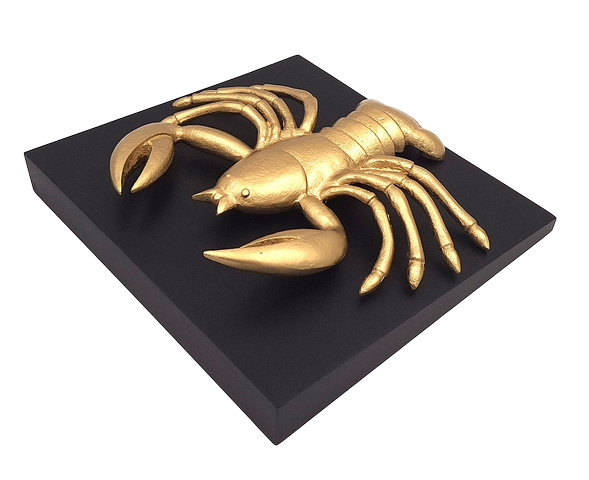 Statuetta decorativa Cancro dorata in alluminio con possibilità di personalizzazione tramite incisione - elegante regalo per ogni occasione, dimensioni 29 x 27,5 x 9 cm, base in legno nero