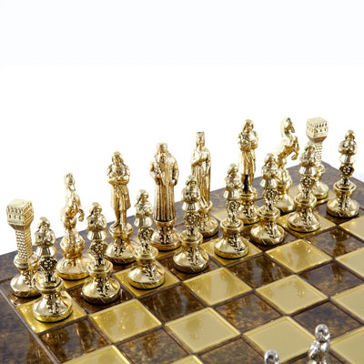 Scacchi in metallo esclusivi Rinascimento S9BRGS 36x36 cm oro-argento con possibilità di incisione personalizzata