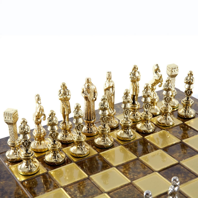 Scacchi in metallo esclusivi Rinascimento S9BRGS 36x36 cm oro-argento con possibilità di incisione personalizzata