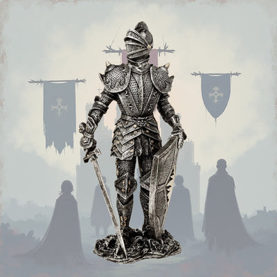 Figura Decorativa Cavaliere in Armatura Argento 30 cm con Possibilità di Incisione Personalizzata - Regalo Elegante per Amanti della Storia e del Fantasy, Dipinta a Mano in Poliresina