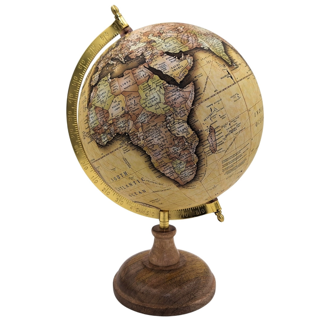 Globo decorativo retrò elegante su base in legno da 32 cm con possibilità di personalizzazione tramite incisione