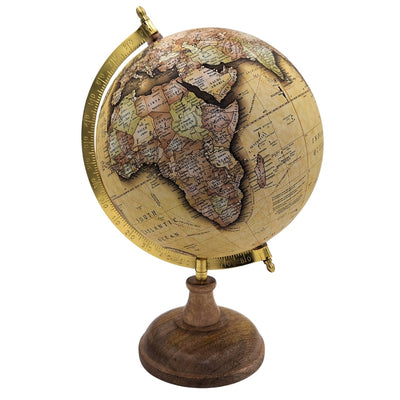 Globo decorativo retrò elegante su base in legno da 32 cm con possibilità di personalizzazione tramite incisione