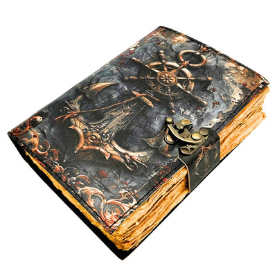 Taccuino in Pelle Retrò Marina 200 pagine con possibilità di personalizzazione tramite incisione, ideale come regalo per artisti e viaggiatori, realizzato in pelle naturale di capra, colore vintage, dimensioni 18 x 13 cm