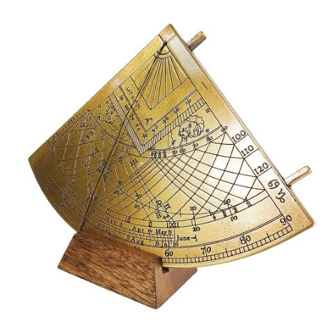 Quadrante Solare in Ottone Gunter H39 con base in legno, possibilità di personalizzazione incisa, regalo ideale per appassionati di astronomia, altezza 17 cm, elegante confezione regalo