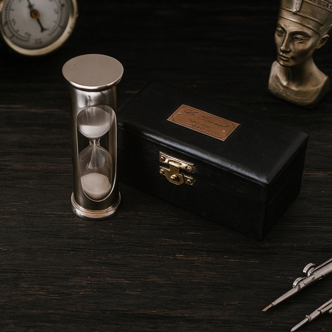 Clessidra in ottone stile retrò con scatola in legno - incisione personalizzata - regalo ideale per 1 minuto - altezza 8,5 cm - elegante decorazione da scrivania