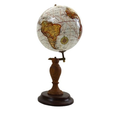 Elegante mappamondo decorativo su base in legno con possibilità di personalizzazione tramite incisione, 27 cm, marrone scuro, ideale come regalo