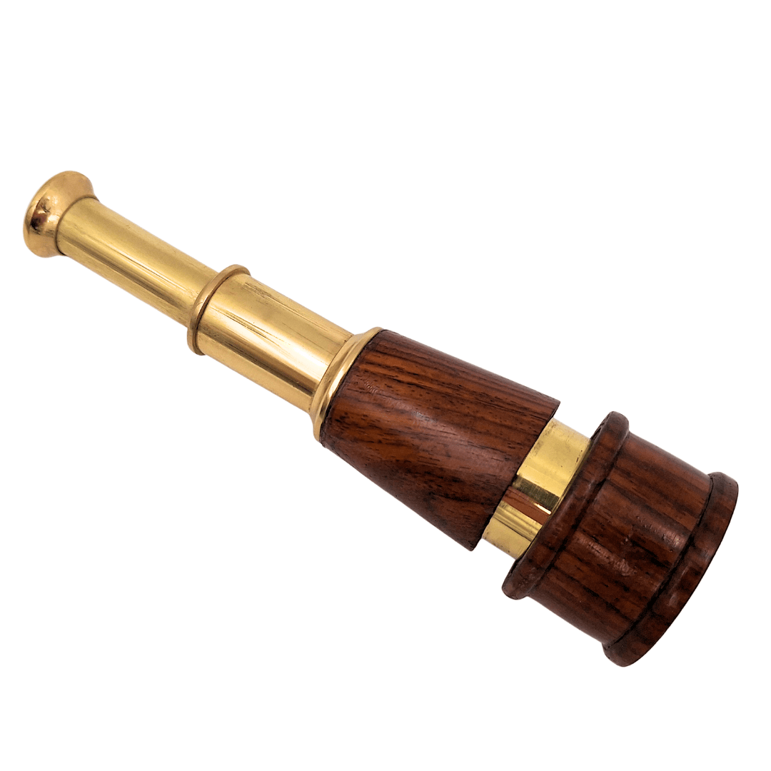 Cannocchiale retrò in ottone e legno HT021 con possibilità di incisione – elegante decorazione regalo in stile vintage, marinaro, lunghezza 18 cm