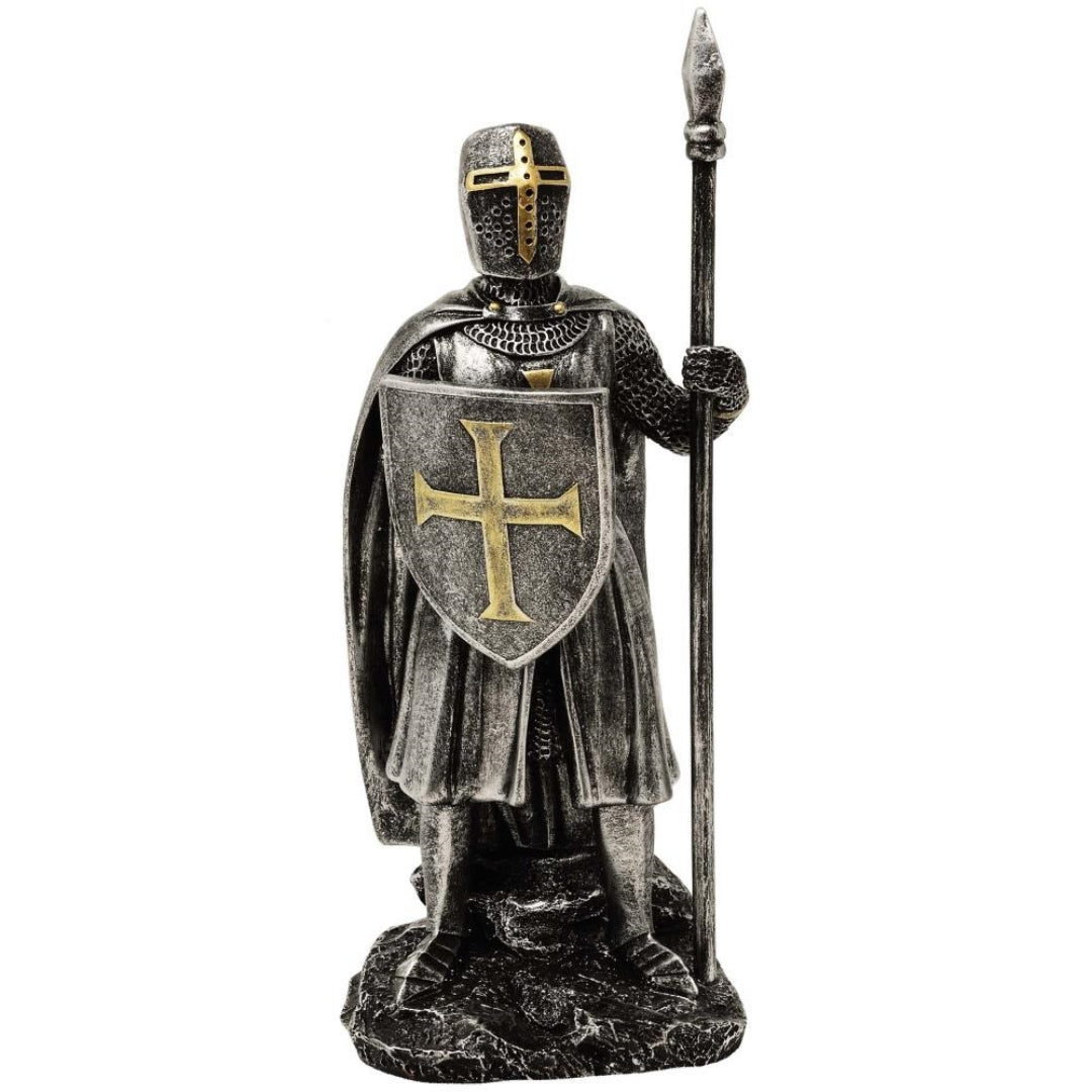Statuetta Cavaliere con lancia 20 cm con possibilità di personalizzazione con incisione - decorazione dipinta a mano in polyresina da regalo per appassionati di storia e militari