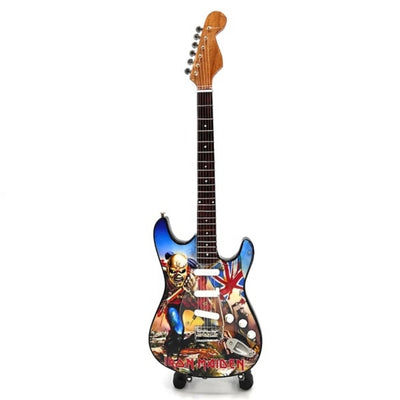 Mini chitarra decorativa Iron Maiden “The Trooper” in mogano - Ornamento fatto a mano per appassionati di musica