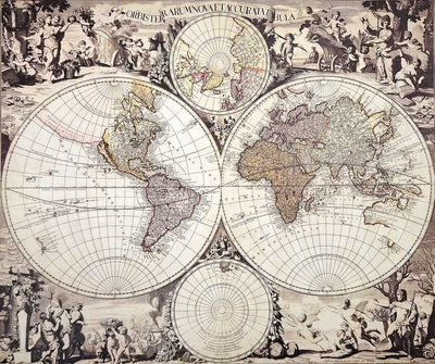 Mappa del mondo 1686 - ristampa G. Valck con possibilità di personalizzazione con incisione - regalo ideale per storici e viaggiatori - dimensioni 56,5 x 47,5 cm